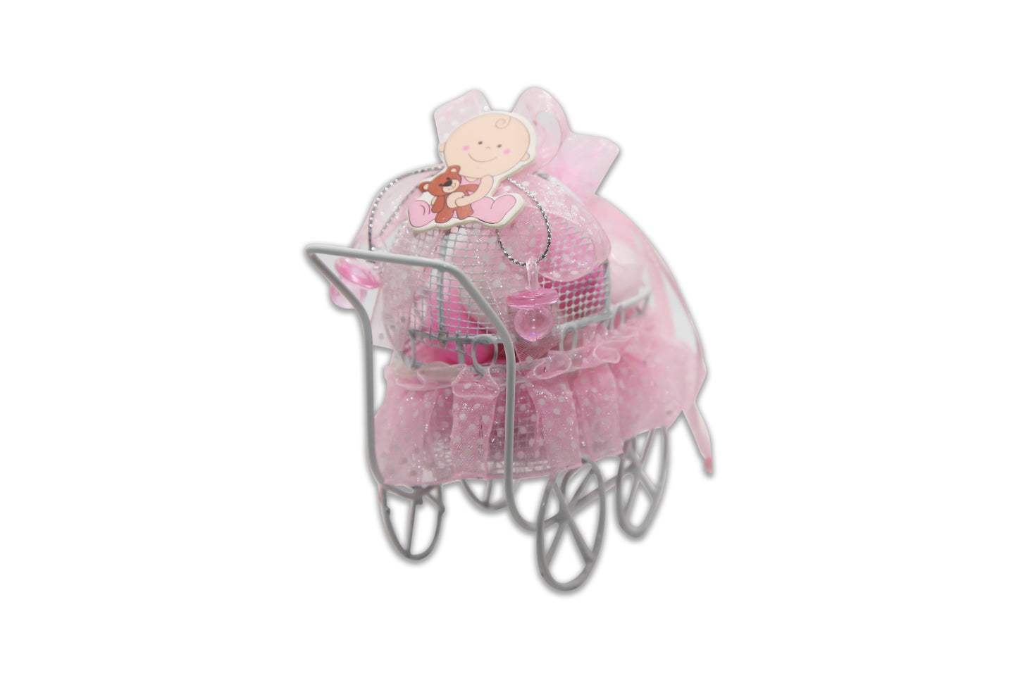 Baby Girl Stroller - Jordan Almonds Pink and White - Decorated Toy Favor