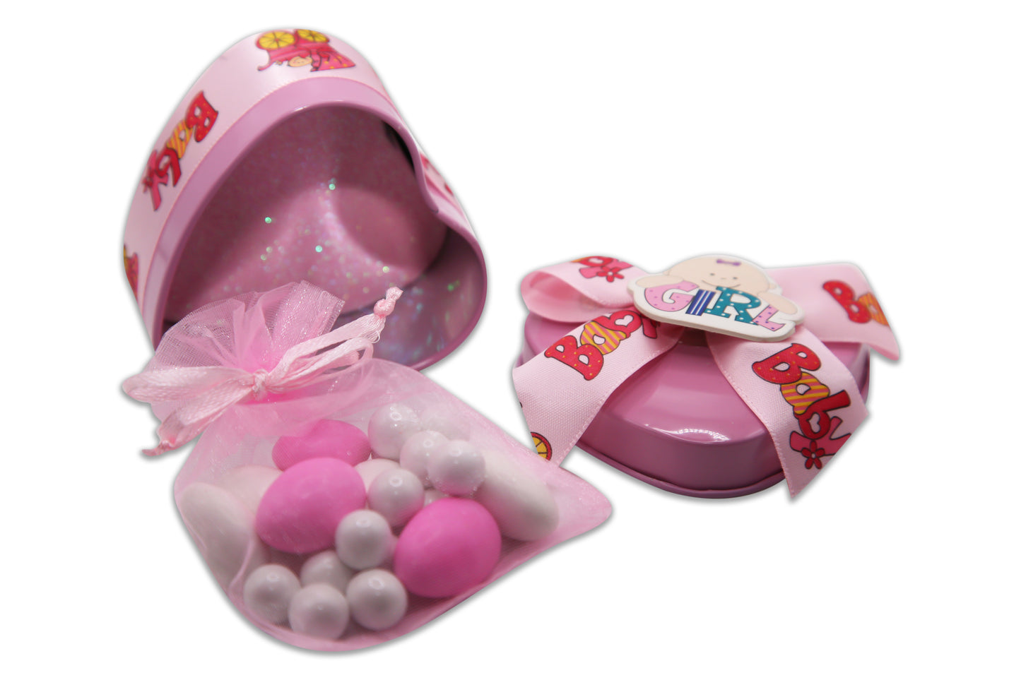 Baby Girl - Mixed Sixlets Chocolates & Jordan Almonds - Decorated Toy Favor