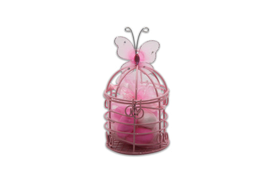 Pink Bird Cage with Pink Butterfly - Pink & White Jordan Almonds - All Occasions Favor