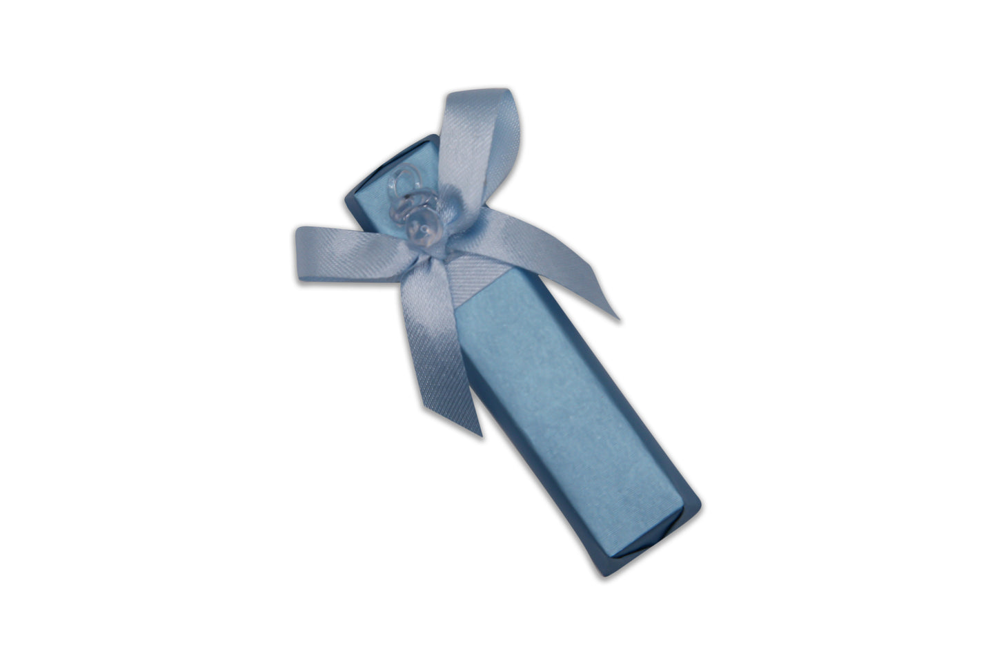 Acrylic Clear Small Pacifier with Light Blue Wrap Ribbon and Bow - Decorated Chocolate