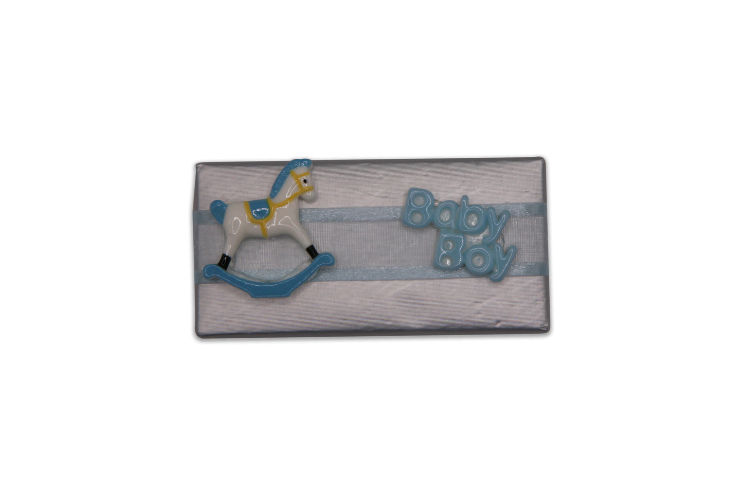 Baby Boy Sign and Horse with Light Blue/ Clear Ribbon Wrap - Decorated Chocolate