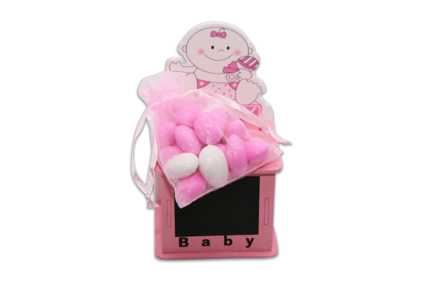 Baby Girl - Baby Shower Favor - White & Pink Jordan Almonds - Decorated Toy Favor