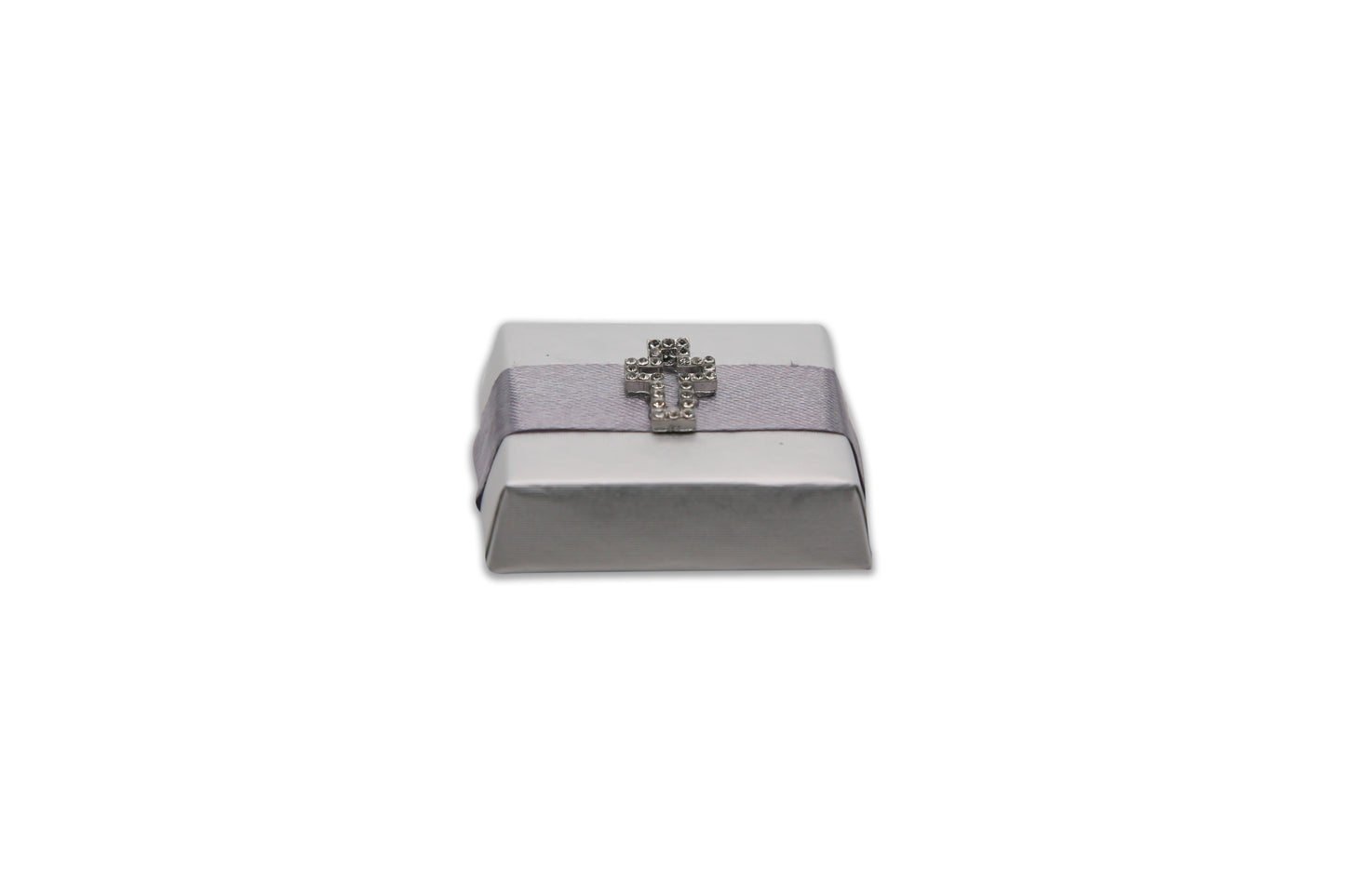 Silver Cross with Diamonds - Silver Ribbon - Christening Decorated Chocolate Favor