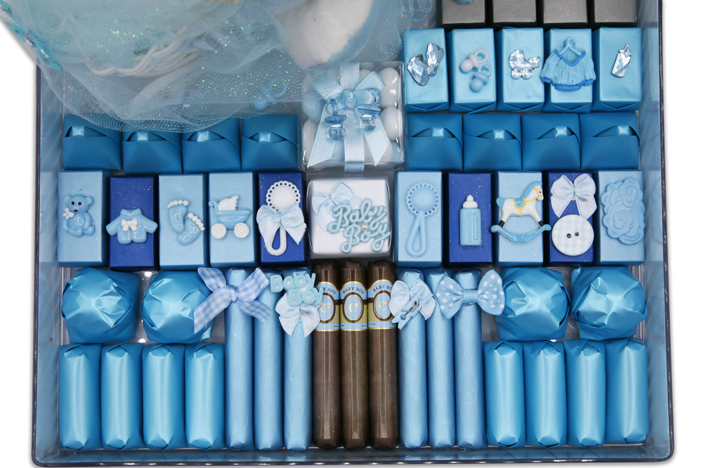 Personalized Boys Teddy Bear and Cute Stroller - Baby Boy Chocolate Gift Arrangement