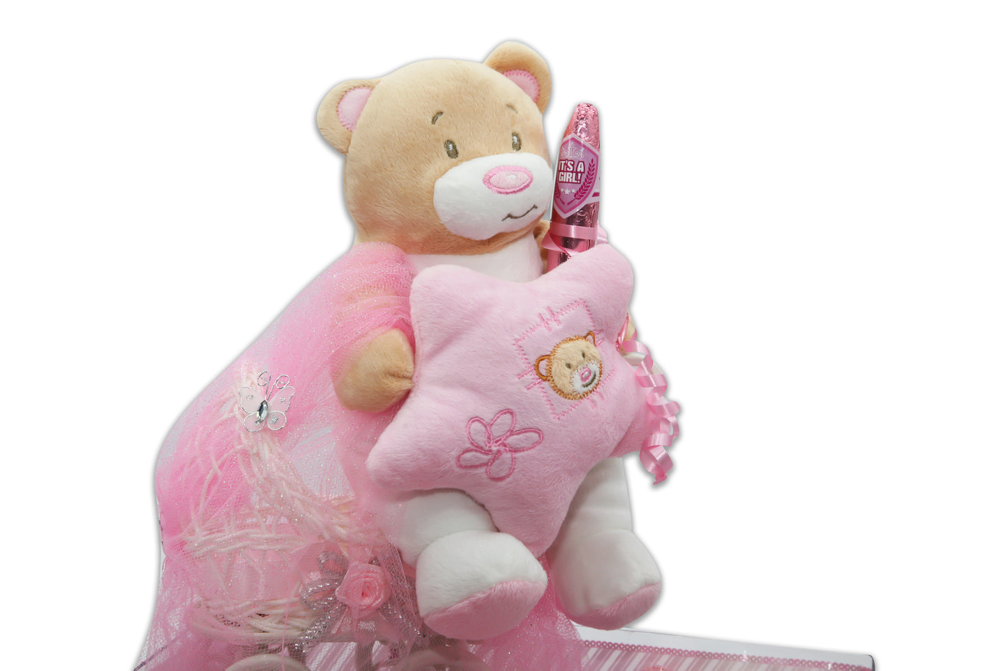 Personalized Girls Teddy Bear and Cute Stroller  - Baby Girl Chocolate Gift Arrangement