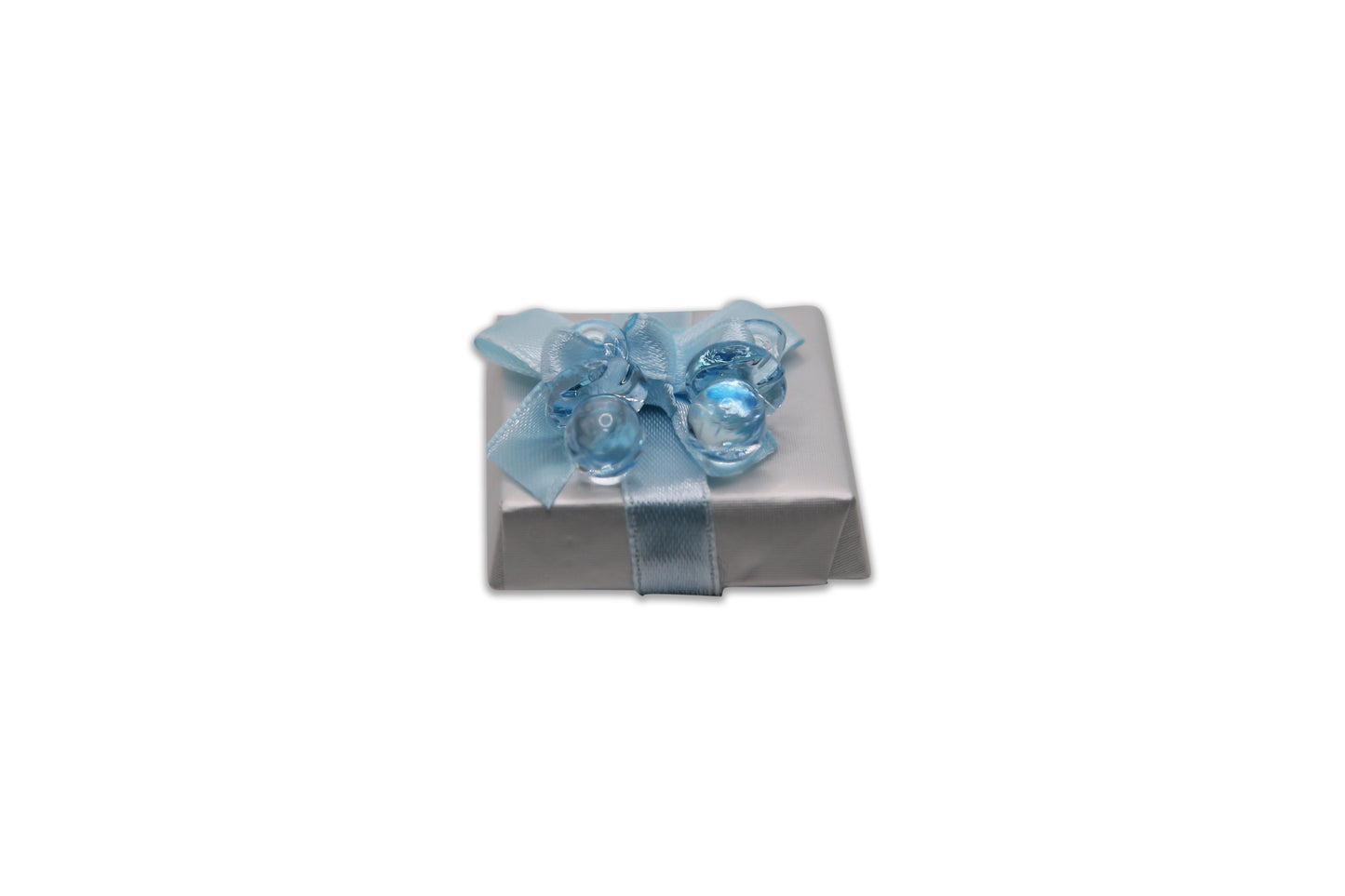 Acrylic Blue Twin Pacifiers with Blue Ribbon Wrap - Decorated Chocolates