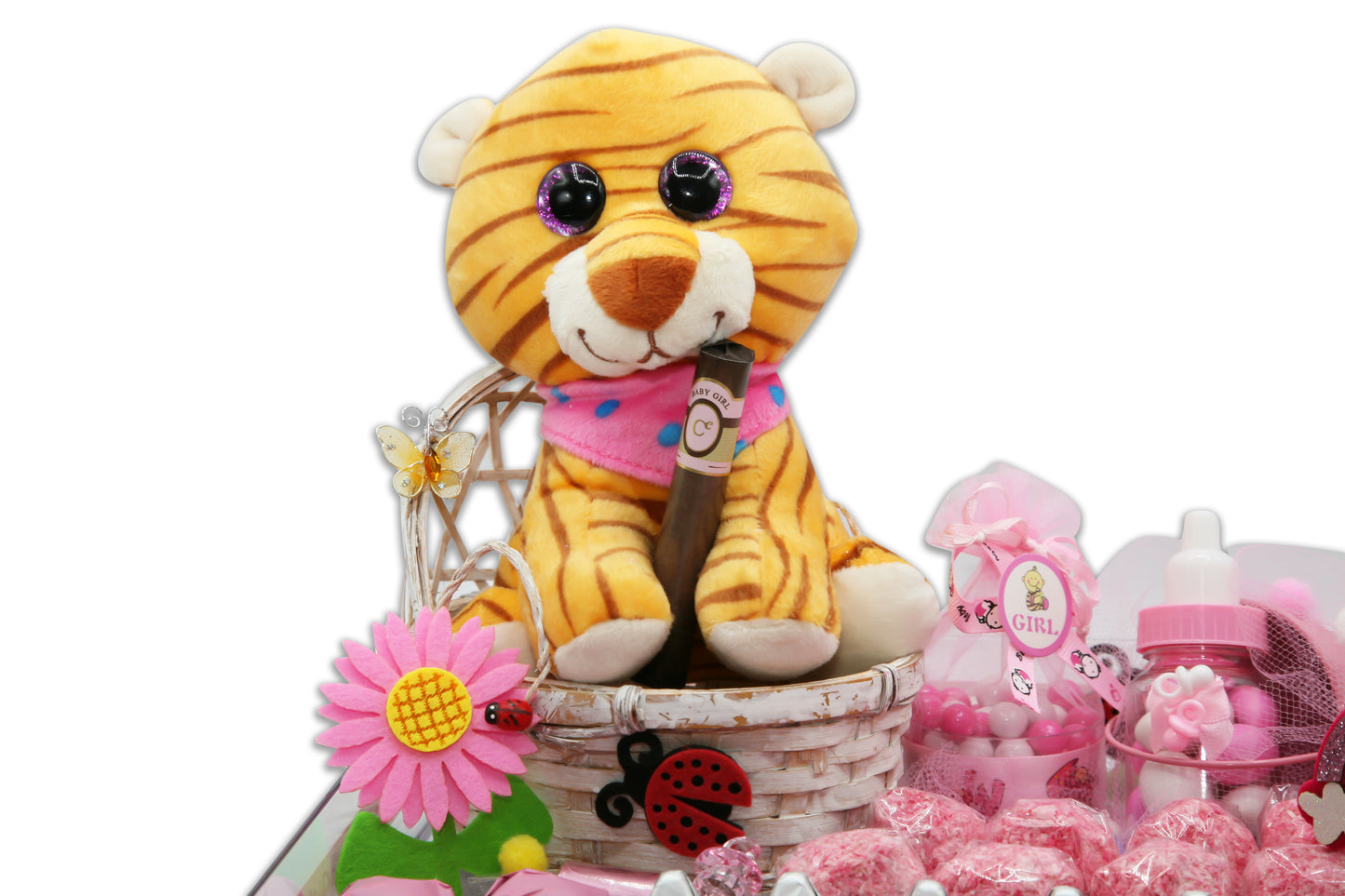 Cute Tiger in Basket - Baby Girl Chocolate Gift Arrangement