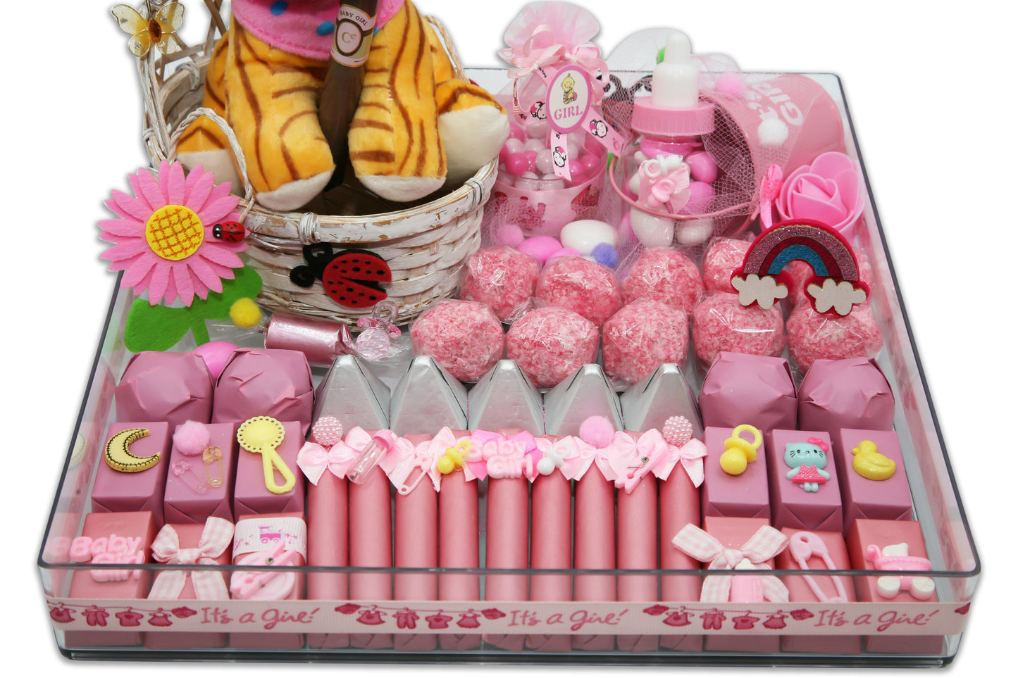 Cute Tiger in Basket - Baby Girl Chocolate Gift Arrangement