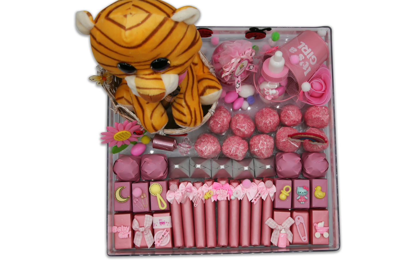 Cute Tiger in Basket - Baby Girl Chocolate Gift Arrangement